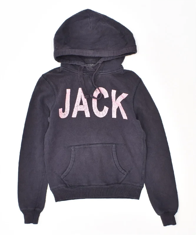 Sale Event JACK WILLS Womens Graphic Hoodie Jumper UK 8 Small Navy Blue Cotton