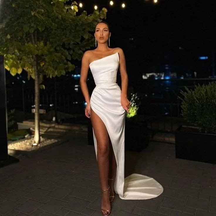 Buy More, Save More Sexy Prom Dresses Sheath Floor Length Satin Slit Dubai Saudi Arabic Long Robe De Soiree Prom Gown Evening Dresses,DS4060