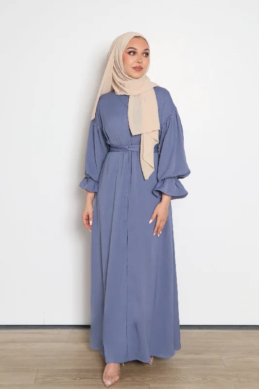 Don't Wait Darya Textured Balloon Sleeve Abaya- Dusty Blue