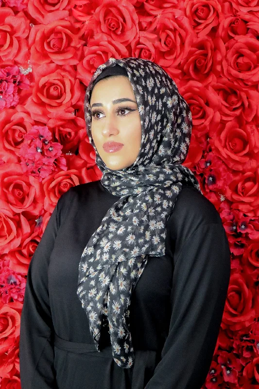 Massive Deals Floral Cotton Scarf- Black & Orange