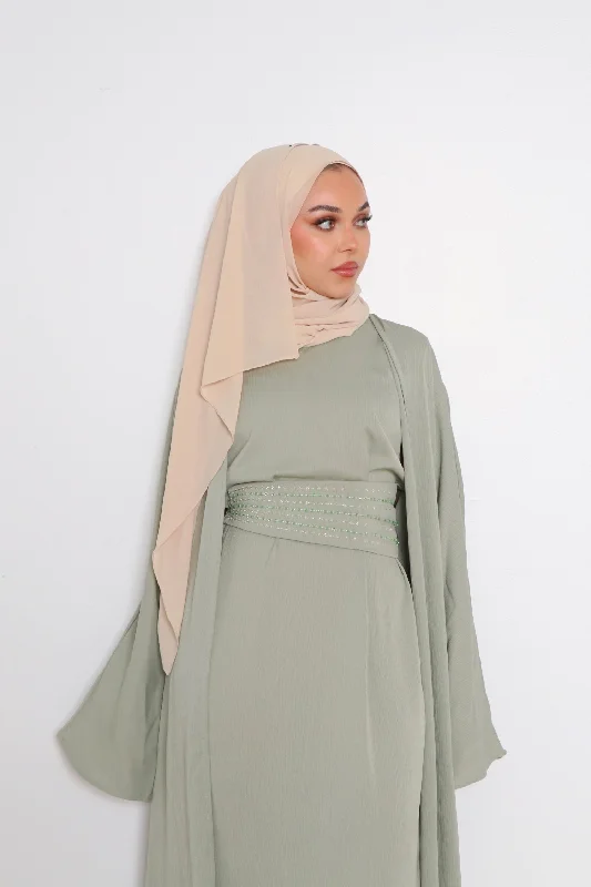 Warehouse Sale Nia Textured Corset Abaya Set- Light Sage Green