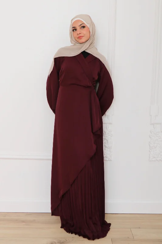 Price Meltdown Della Pleat Wrap Dress- Mahogany