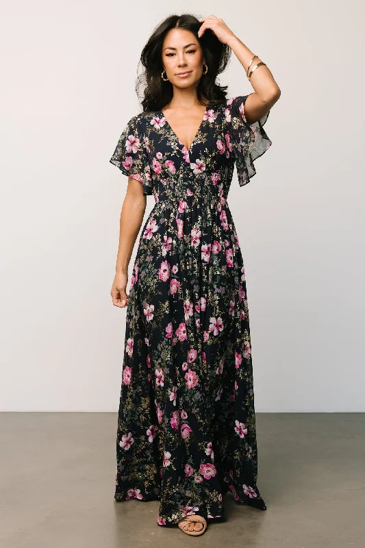 knit dressLynlee Metallic Maxi Dress | Dark Blue + Pink