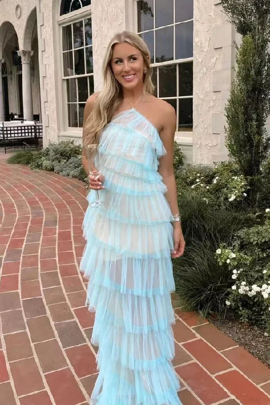 Value Deals New Style Halter Ruffles Tulle Prom Dress With Slit, Long Backless Party Dress ,DS4562 Value Deals New Style Halter Ruffles Tulle Prom Dress With Slit, Long Backless Party Dress ,DS4562