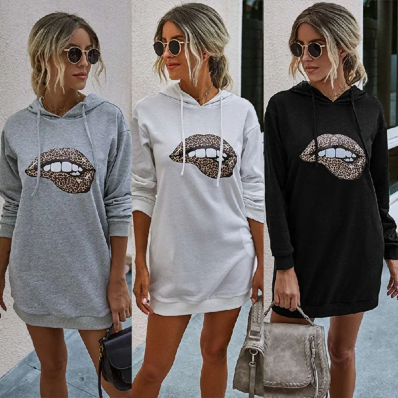 Super Sale Fiery Kiss: Autumn Lip Heat Transfer Hooded Sweater