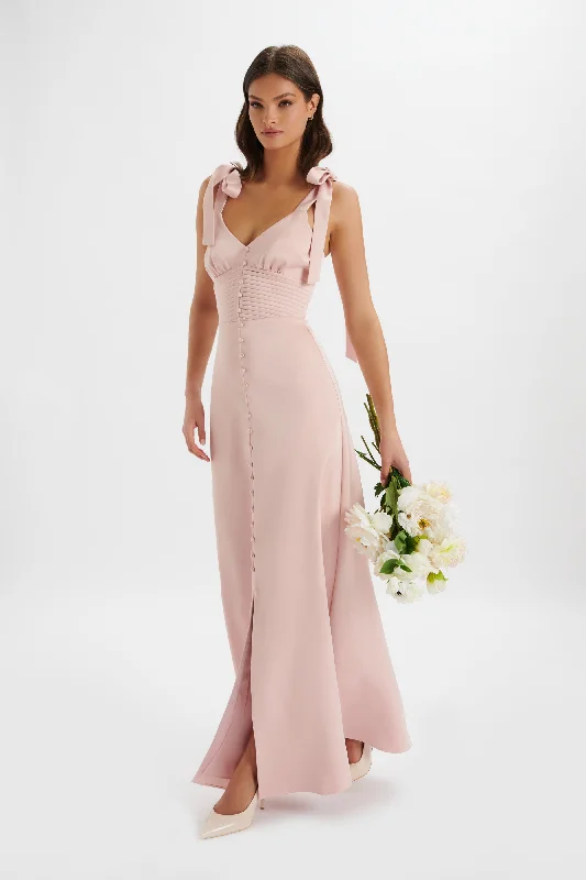 chic slip dressREVE Satin Tie Shoulder Maxi Dress in Pink