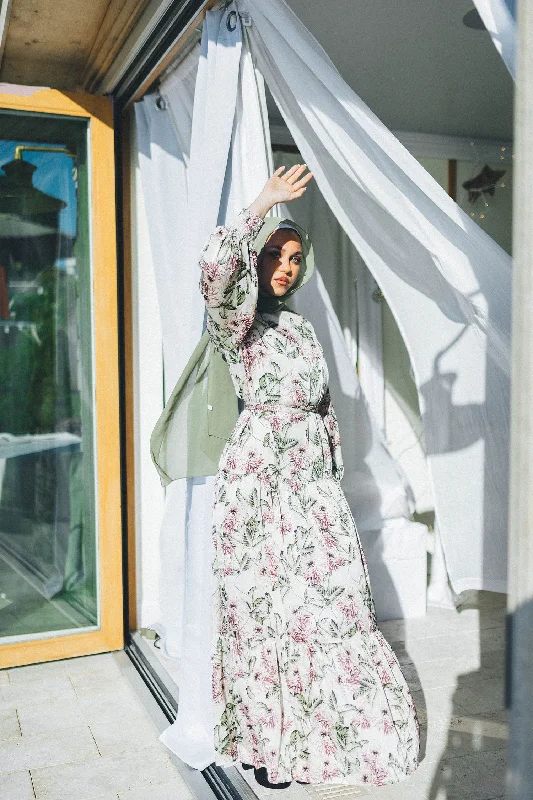 Huge Discounts Nova Smock Satin Floral Dress- Beige