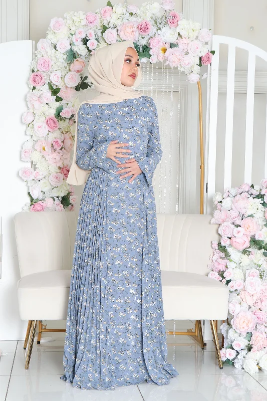 Amazing Deals Kelsi Floral Pleat Dress- Stormy Blue