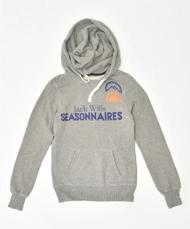 Unmissable Offer JACK WILLS Womens Graphic Hoodie Jumper UK 8 Small Grey Cotton