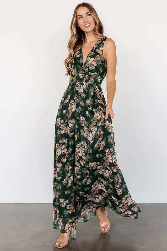 stylish party dressImogen Maxi Dress | Deep Green Multi