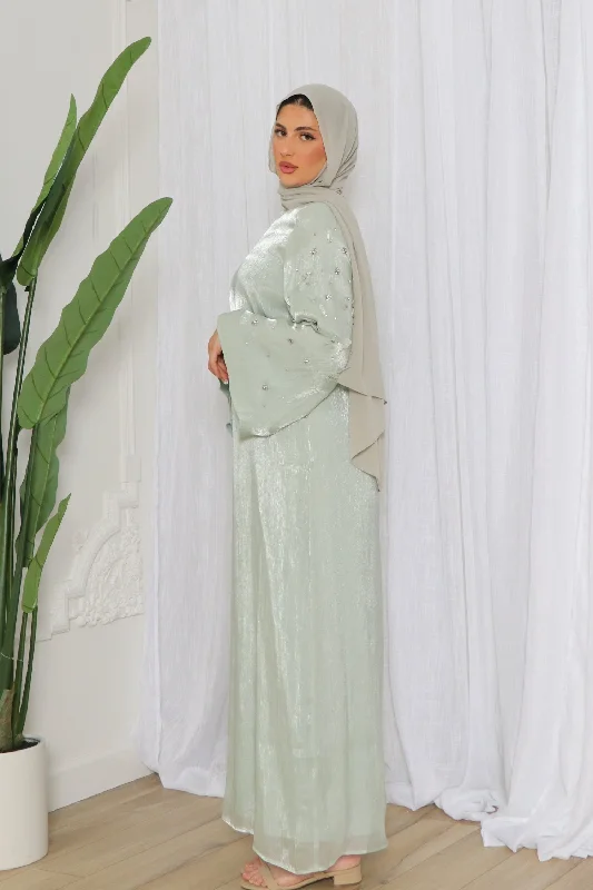 Online Exclusive Jouri Organza Beaded Dress- Sage