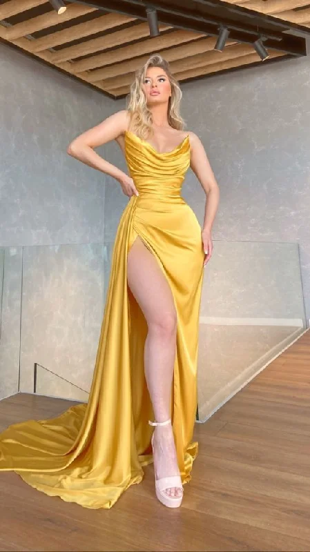 sleek midi dressyellow Long Formal Prom Dress ,DS4528