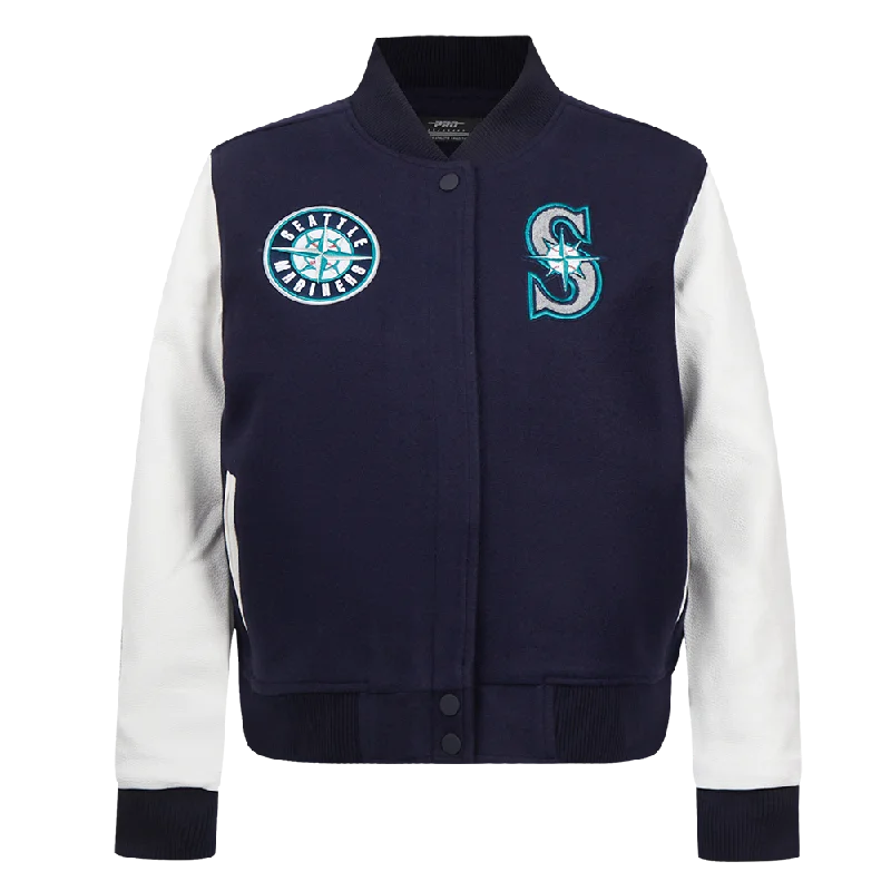 MLB SEATTLE MARINERS CLASSIC WOMEN'S WOOL VARSITY JACKET (MIDNIGHT NAVY/WHITE)