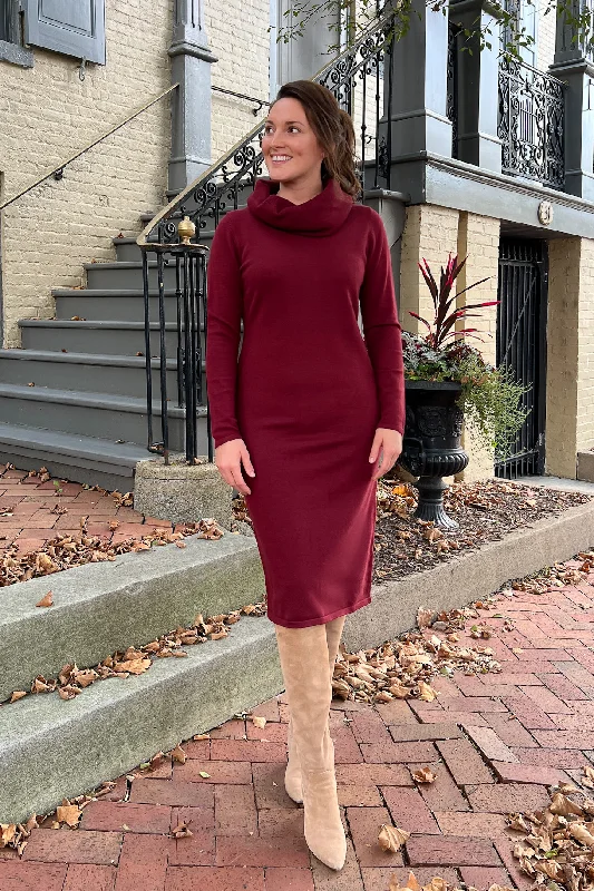 Daily Deals THE EMERY COWL NECK SWEATER DRESS IN BURGUNDY