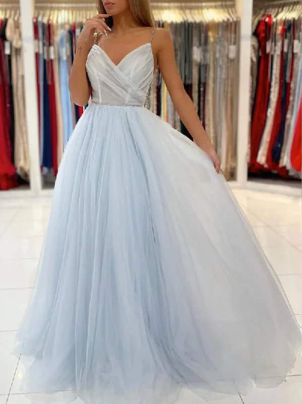 Clearance Sale LIGHT BLUE TULLE LONG PROM DRESS, BLUE TULLE FORMAL DRESS,F04753