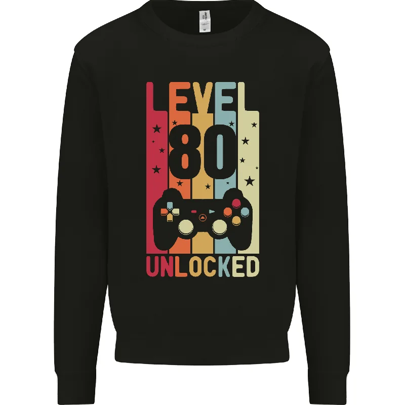Discount Deals 80th Birthday Level Up Gaming 80-Year-Old Men's Sweatshirt Jumper