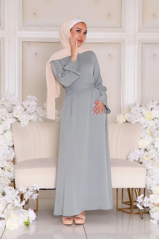 Amazing Deals Rhea Textured Essential Closed Abaya- Mint Gray