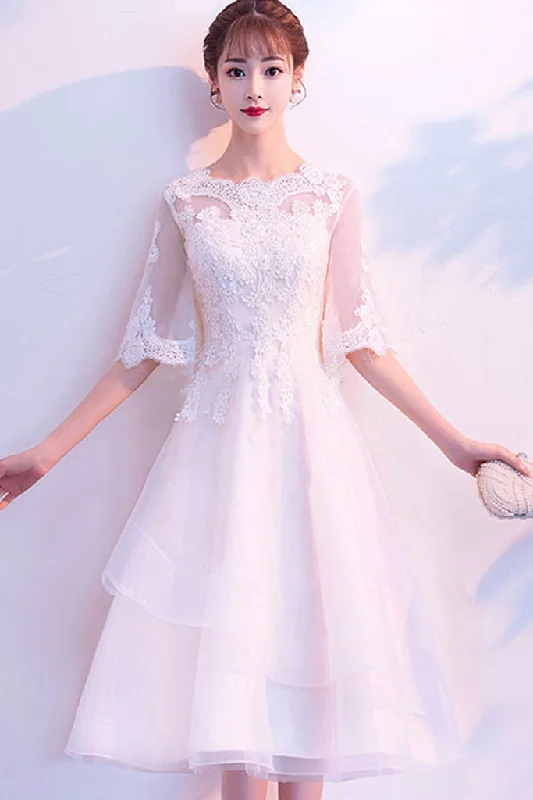 Hurry In HALF SLEEVE EMBROIDERED LAYERED TULLE A-LINE DRESS
