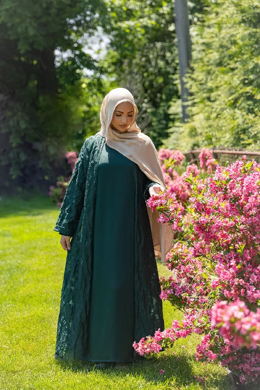 formal dressSafa Organza Abaya Set - Dark Green