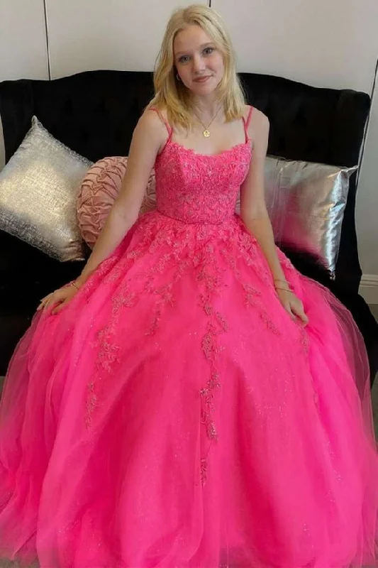 Crazy Savings Hot Pink A Line Tulle Lace Appliques Long Prom Dresses, Formal Graduation Evening Dresses,DS4558 Crazy Savings Hot Pink A Line Tulle Lace Appliques Long Prom Dresses, Formal Graduation Evening Dresses,DS4558
