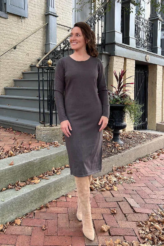 Now or Never THE QUINN EVERYDAY SCOOP NECK SWEATER DRESS IN GREY