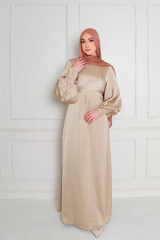 Instant Savings Laura Wrap Satin Dress- Blush Gold