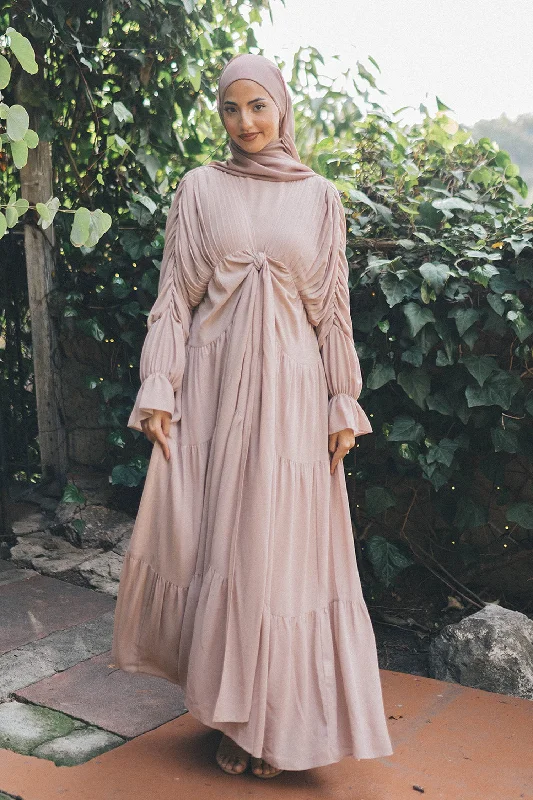 Steals and Deals Saleema Chiffon Open Abaya- Dusty Rose