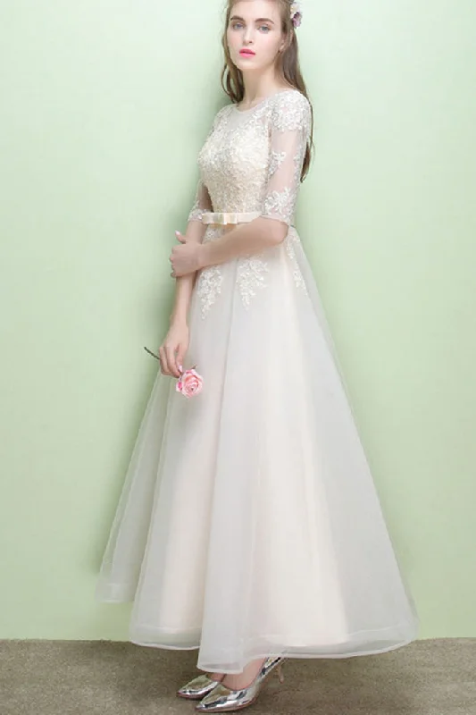 Discount Mania HALF SLEEVE EMBROIDERED TULLE MAXI DRESS