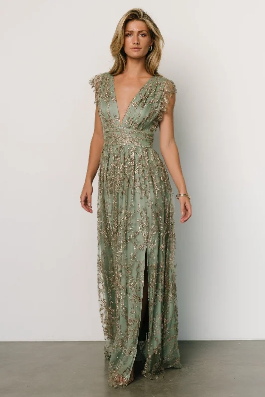 Limited Stock Arlene Shimmer Gown | Sage + Gold