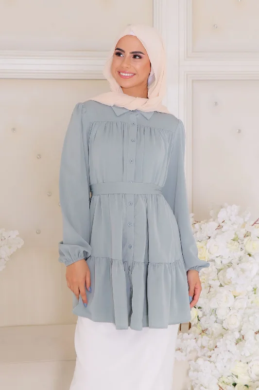 Blowout Deals Sadie Soft Smock Top- Mint Gray