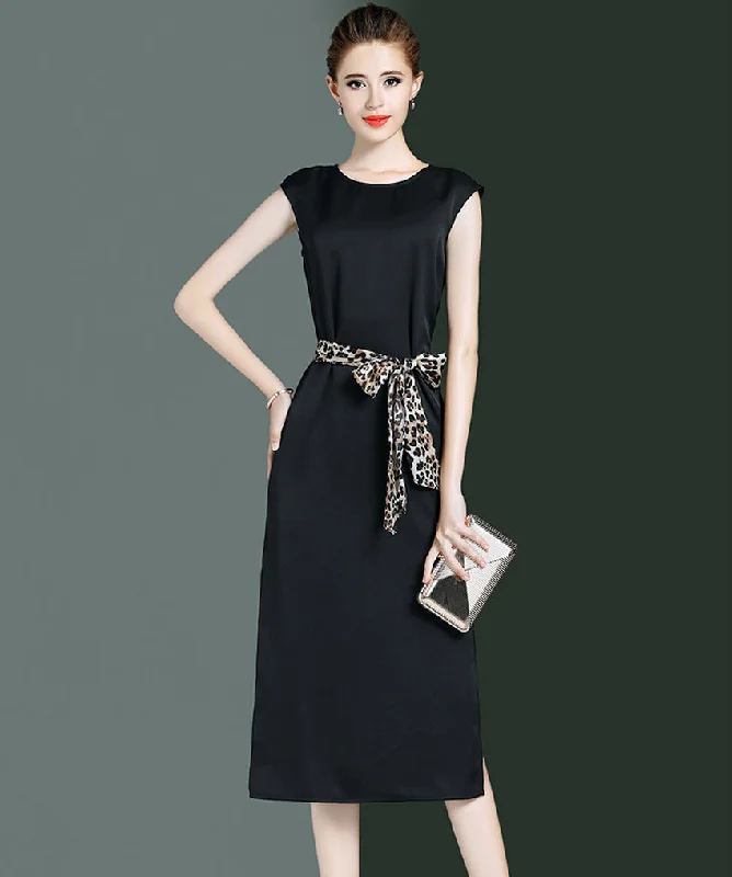 Epic Deals SCANDINAVIA-Sleeveless Leopard Print Waist Belt Shift Dress