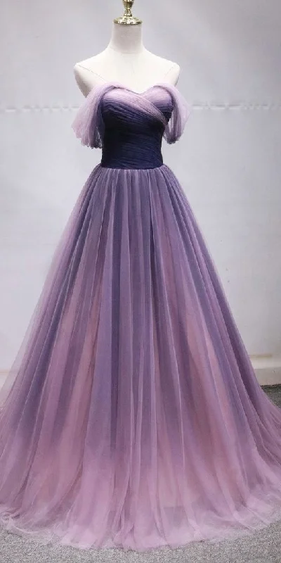 Don’t Miss Out Off shoulder prom dress tulle party dress purple evening dress,DS4249