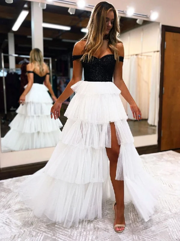 Sale Event WHITE A LINE TULLE OFF SHOULDER LONG PROM DRESS, WHITE TULLE FORMAL DRESS,F04758