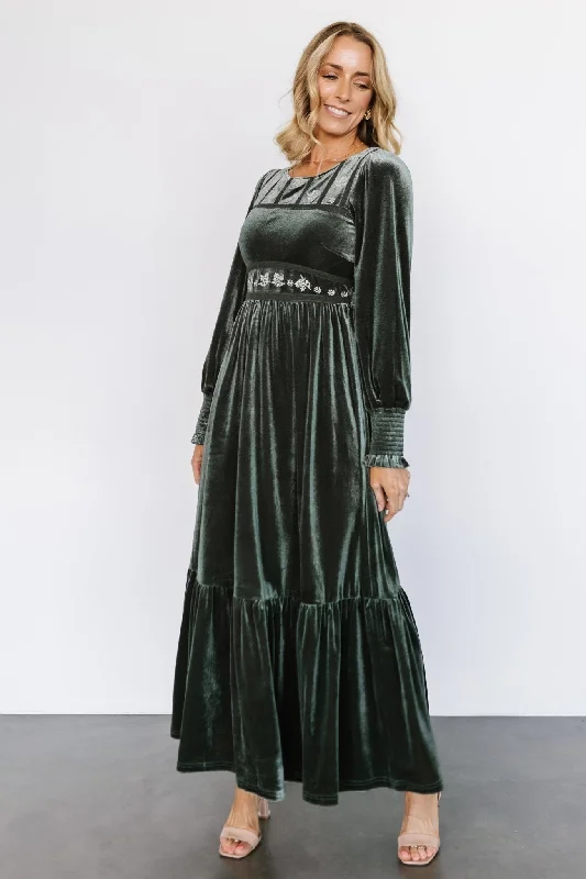 casual evening dressIngrid Velvet Maxi Dress | Eucalyptus