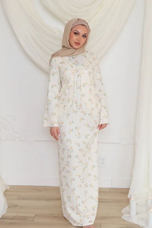 Seasonal Clearance Lina Floral Maxi Dress Set- Cream