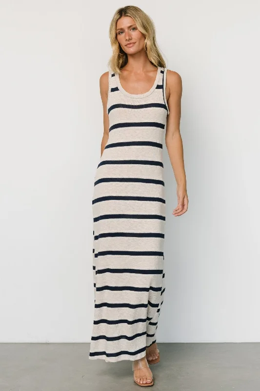 high-waisted dressPalawan Striped Maxi Dress | Cream + Navy