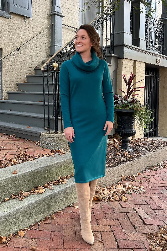 New Markdowns THE EMERY COWL NECK SWEATER DRESS IN EMERALD