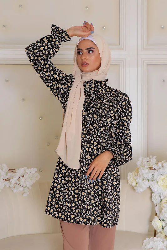 Savings Bonanza Jayla Floral Shirred Top- Black