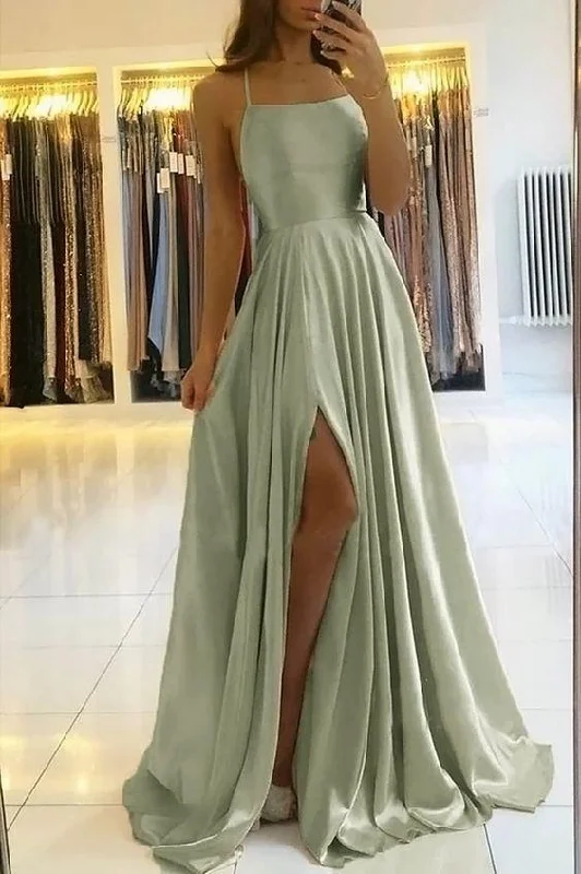 Reduced Prices Simple A Line Sage Green Long Prom Dress With Slit Evening Party Dress ,DS4533