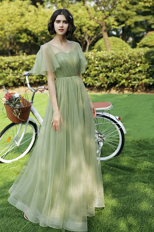 Price Cut Green tulle long A line prom dress green evening dress,DS4534