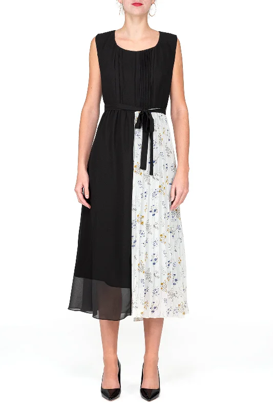 New Deals SCANDINAVIA-Sleeveless Belted Contrast Pleated Dress
