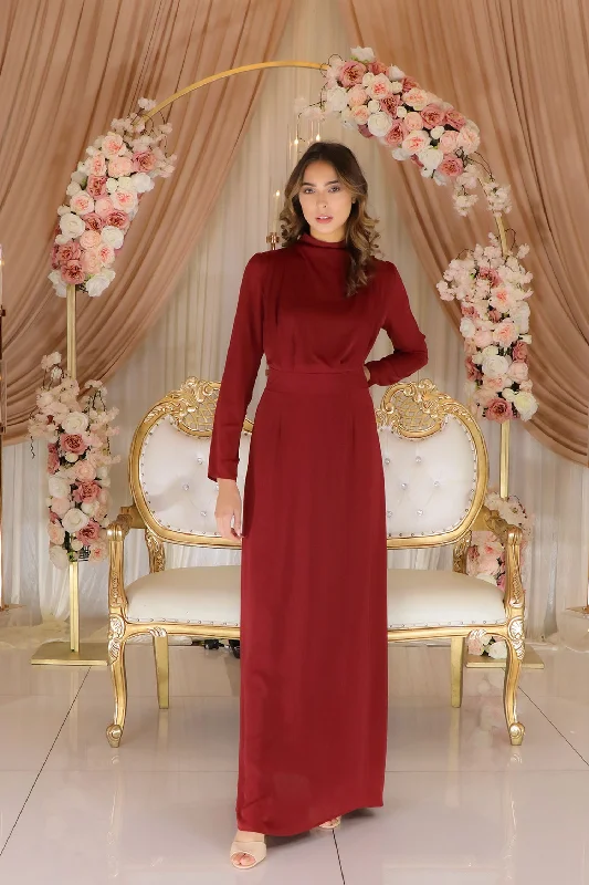 Lowest Price Bella Chiffon Dress- Maroon