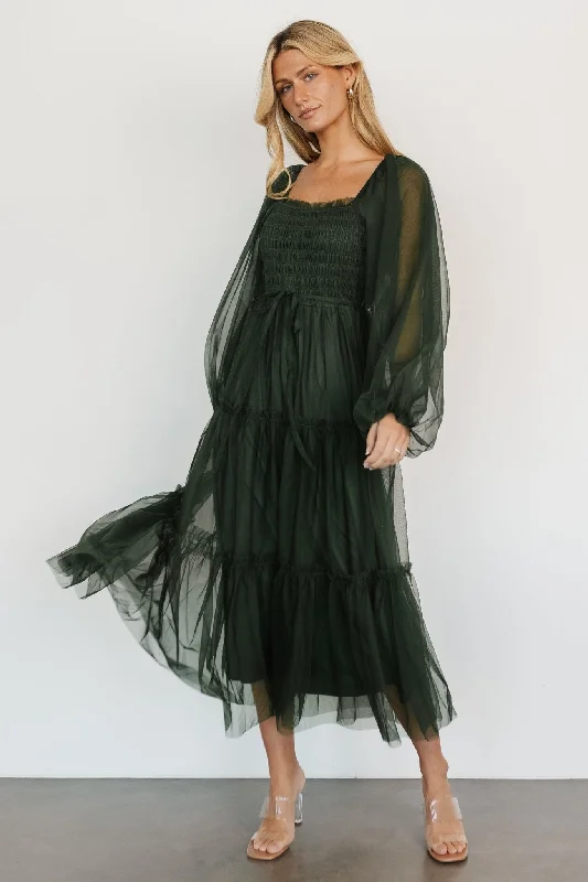 form-fitting dressKatrina Tulle Maxi Dress | Dark Green