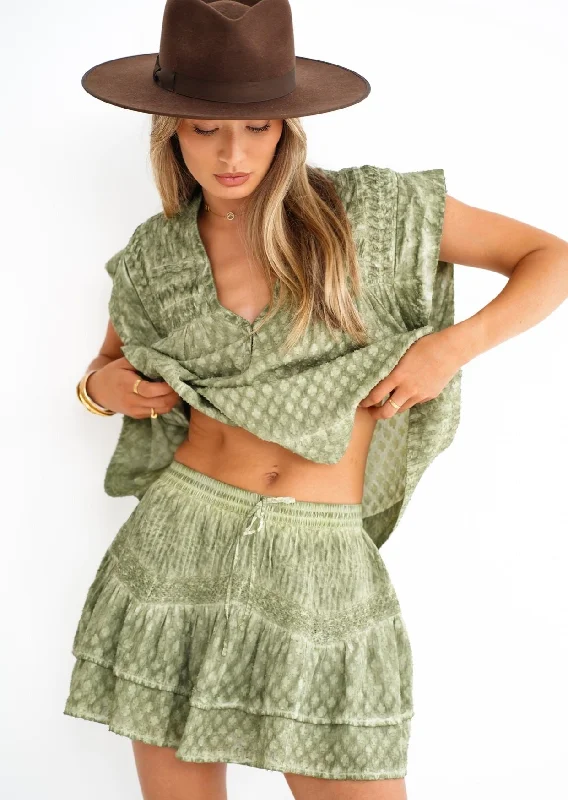 flowy dressMini Skirt Antibes in Olive Hand Dye