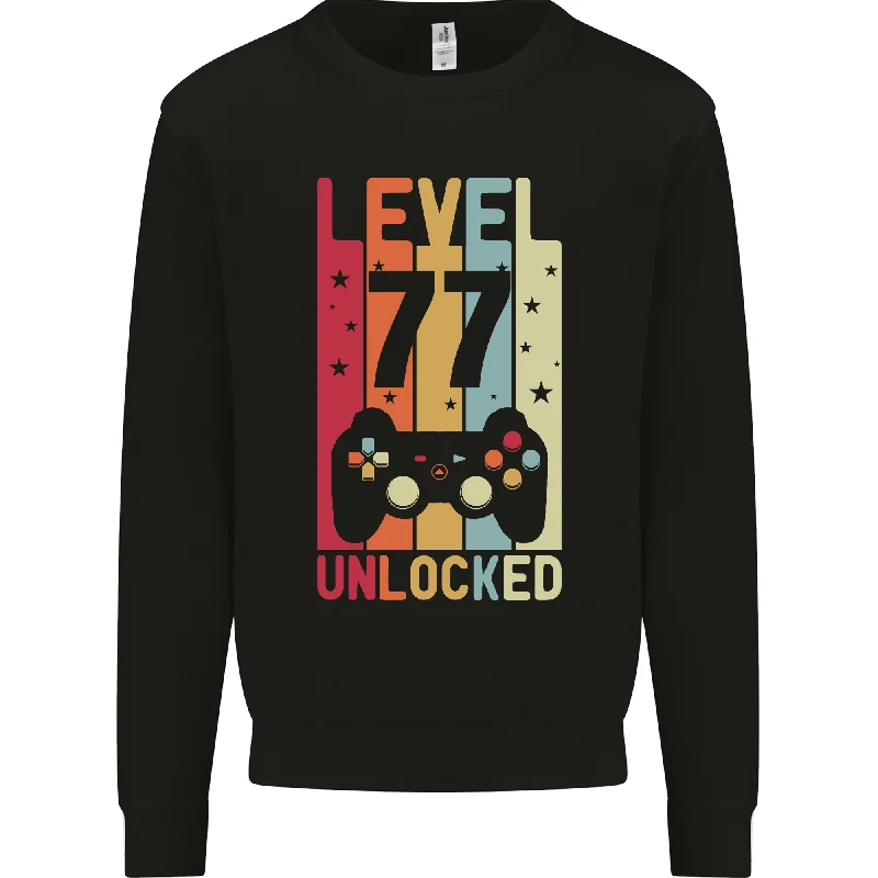 stylish performance hoodie77th Birthday 77 Year Old Level Up Gaming Mens Sweatshirt Jumper