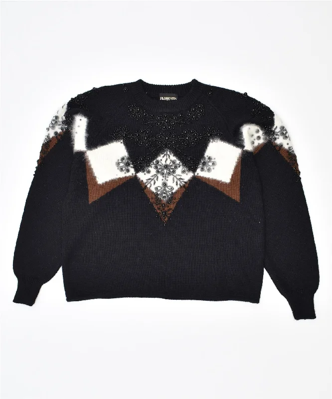 Act Fast FLORENTIA Womens Crew Neck Jumper Sweater UK 14 Large Black Acrylic