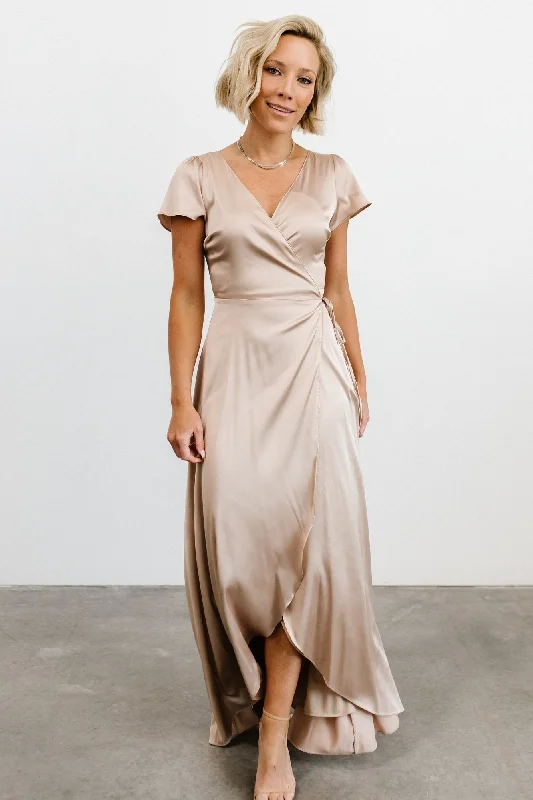 casual evening dressKrystal Satin Wrap Gown | Champagne