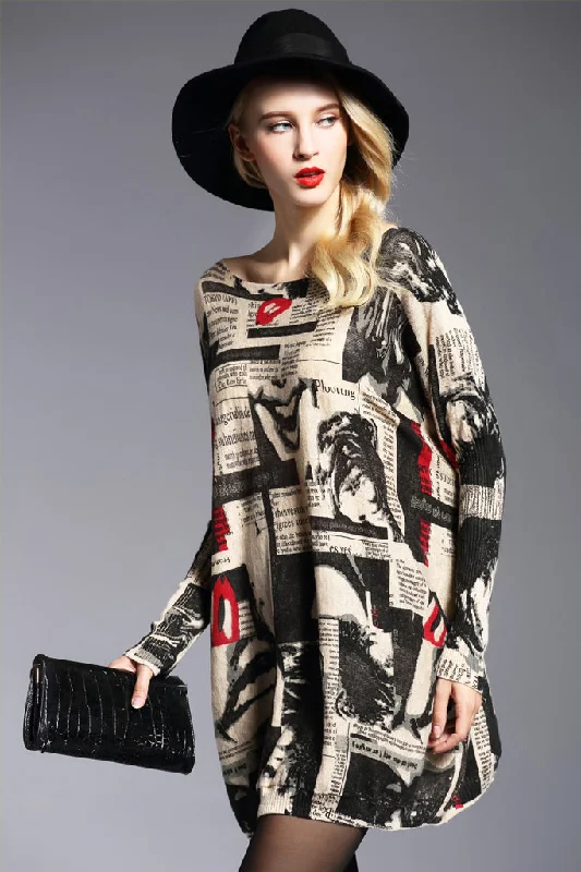 Super Sale Long Sleeve Boat Neck Loose Sweater Dress