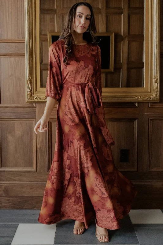 satin dressPaula Satin Maxi Dress | Terracotta Floral