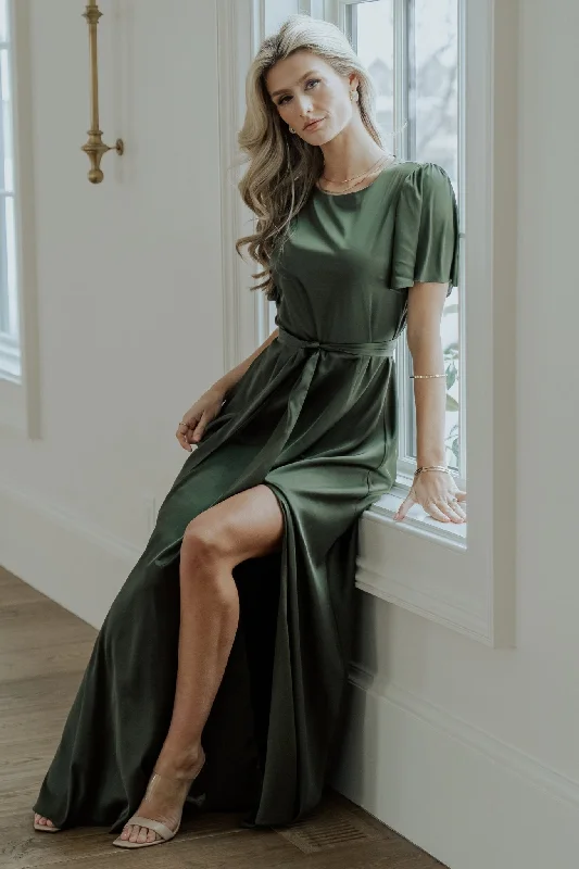 relaxed fit dressAgnes Satin Maxi Dress | Juniper Green